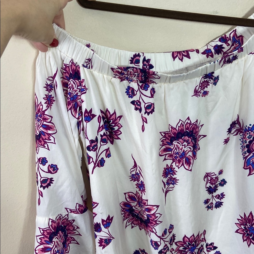 New Old Navy Floral off the Shoulder Shift Dress Women's Large White Purple Boho - Picture 3 of 8